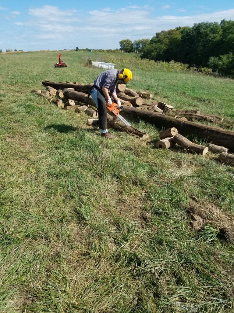 man cutting firewood